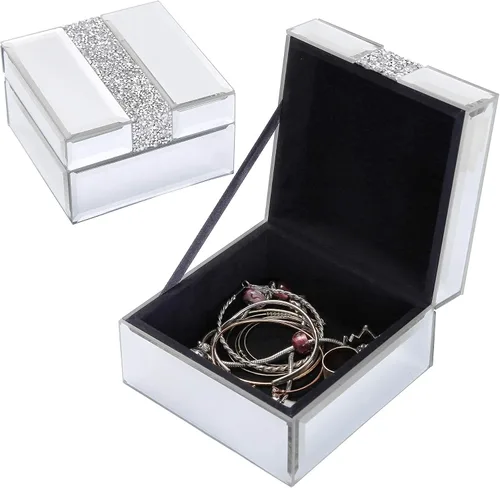 Miniatura 7 de Timetrace Caja pequeña de cristal de diamante plateado, joyero de cristal, caja decorativa, caja de recuerdos, organizador de joyas, organizador