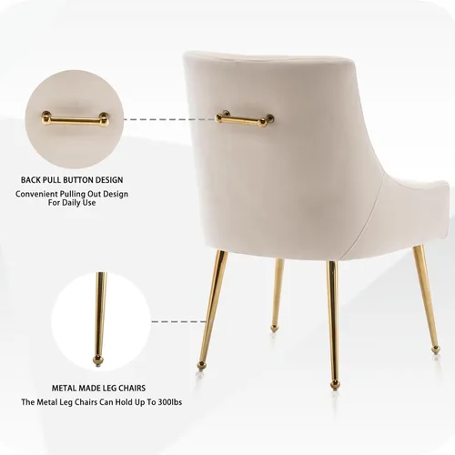Miniatura 5 de Juego de 2 sillas de comedor, sillas de comedor modernas de terciopelo con patas doradas, elegantes sillas decorativas acolchadas para recepción