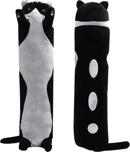 shangman Bonita muñeca de gato de peluche, bonita almohada de peluche suave de caricaturas, almohada larga para dormir, regalo del día de San Negro