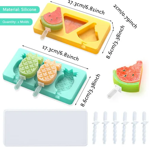 Miniatura 6 de Rolin Roly 2 moldes de silicona para paletas de hielo, piña, con 6 varillas, para hacer helados, tapas, reutilizables, para dulces, Navidad, Navidad