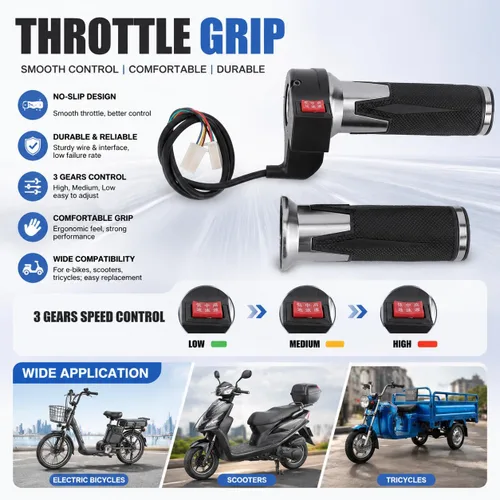 Miniatura 3 de Keenso Control de velocidad de agarre del acelerador, 1 par de manillar, agarre del acelerador de 3 velocidades, mango universal del acelerador
