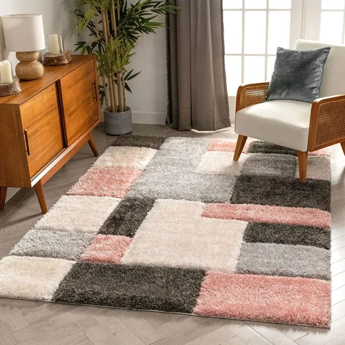Well Woven San Francisco Escondido Blush - Alfombra moderna geométrica texturizada 3D, gruesa y suave, 5 pies 3 pulgadas x 7 pies 3 pulgadas