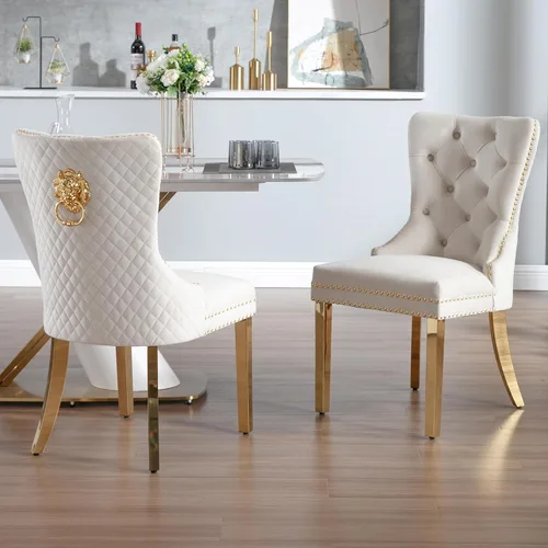 Miniatura 2 de Juego de 2 sillas de comedor de terciopelo, sillas de comedor tapizadas, sillas modernas de mediados de siglo con respaldo capitoné de enrejado