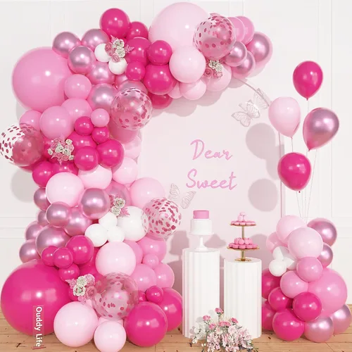 Miniatura 18 de Ouddy Life Kit de arco de guirnalda de globos de color azul polvoriento, 157 unidades, globos de confeti de color azul metálico y blanco