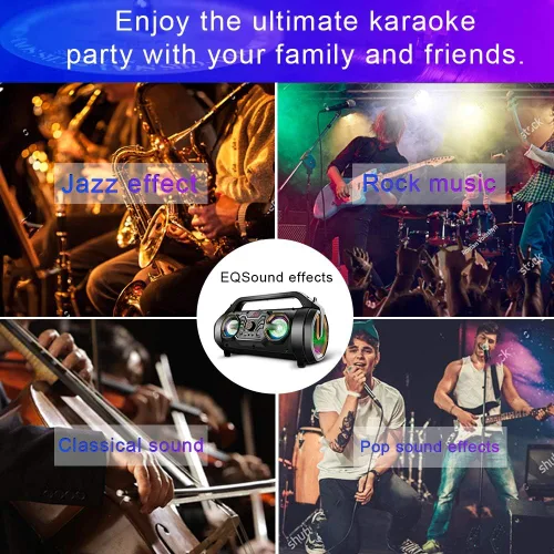Miniatura 6 de Altavoz Bluetooth, Boombox Bluetooth portátil de 30 W con subwoofer, radio FM, luces coloridas RGB, ecualizador, sonido estéreo, graves potentes
