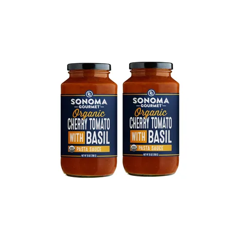 Sonoma Gourmet Tomate cherry con salsa de pasta de albahaca | USDA orgánico, sin OMG, sin gluten y sin azúcar añadido, hecho con ingredientes