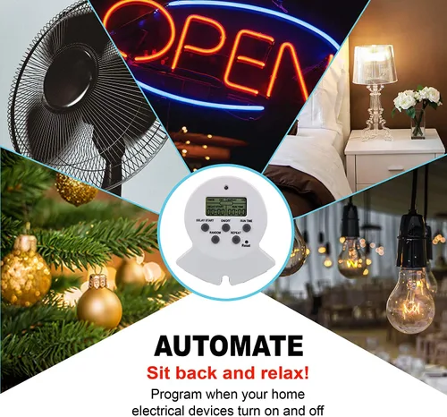 Miniatura 4 de Clear Power Temporizador de interior, temporizador digital EZ de 2 salidas a tierra para abrazadera, luz de crecimiento, acuario, blanco, enchufe a