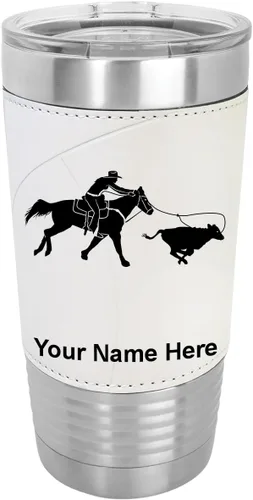 Miniatura 8 de LaserGram Vaso aislado al vacío de 20 onzas, con grabado personalizado incluido (cuero sintético, estilo béisbol)