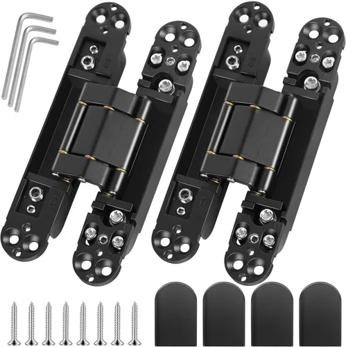 Bisagras invisibles mejoradas para puerta (2 piezas) – Bisagras ocultas negras de 6 pulgadas para puertas, ajustable de 3 vías y columpio de 180