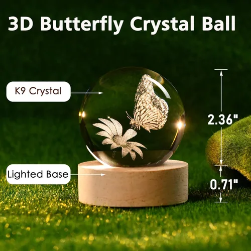 Miniatura 2 de IFOLAINA Bola de cristal de mariposa, ideas de regalos para novia, esposa, mamá, pareja, cumpleaños, día de la madre, mariposa 3D en girasol, luz