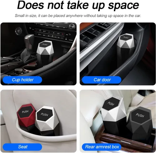 Miniatura 4 de Cubo de basura para automóvil con tapa, mini cubo de basura portátil para automóvil, pequeño diseño de diamante a prueba de fugas, contenedores