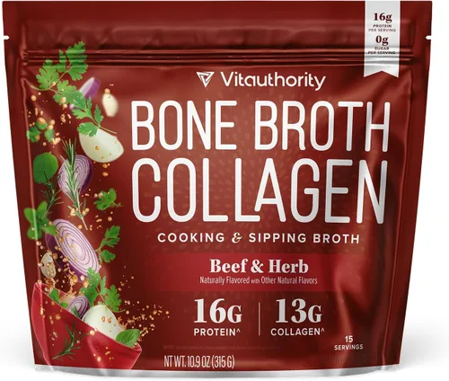 Polvo de colágeno de caldo de hueso 16g de proteína de colágeno por porción, apoya las articulaciones, la piel, las uñas y la salud intestinal,