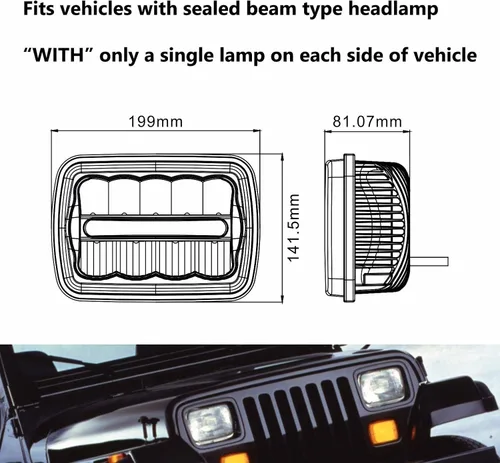 Miniatura 4 de 7 x 6 – Faros delanteros, luz de ledes, HID, transparentes, sellados, con DRL, 7 pulgadas x 6 pulgadas, 5 x 7.