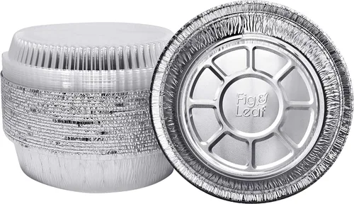 Paquete de 40 sartenes redondas de aluminio prémium de 8 pulgadas con tapas de cúpula de plástico, lata de aluminio desechable resistente para asar,