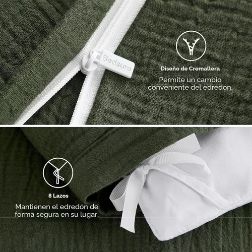 Miniatura 5 de Bedsure Funda de edredón 100% de muselina de algodón, tamaño Queen, funda de edredón de gasa ultrasuave, juego de cama transpirable y ligero