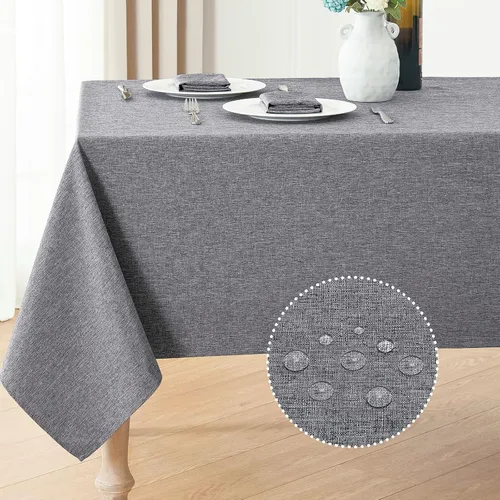 Miniatura 17 de Veblandy Mantel rectangular impermeable de 60 x 104 pulgadas, mantel texturizado de lino, resistente a las manchas y a las arrugas, lavable, mantel