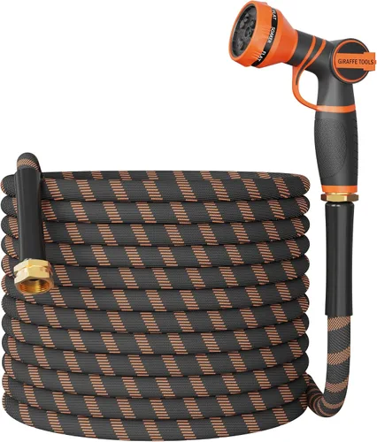 Miniatura 9 de Giraffe Tools Manguera de jardín no expandible de 25 pies y 1/2 pulgadas, ligera, flexible, para agua, 600 psi, con 9 funciones de pulverización