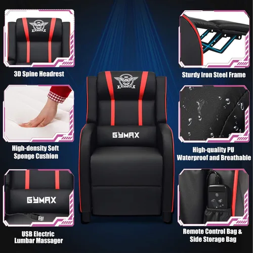 Miniatura 5 de POWERSTONE Silla reclinable para juegos, sillas reclinables para adultos, sofá ergonómico de cuero con reposapiés, soporte lumbar, reposacabezas