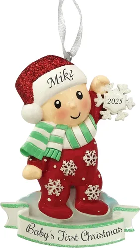 Miniatura 6 de Adorno personalizado para bebé niño en pijama con copo de nieve 2024, adorno para primer árbol de Navidad, decoración artesanal personalizada