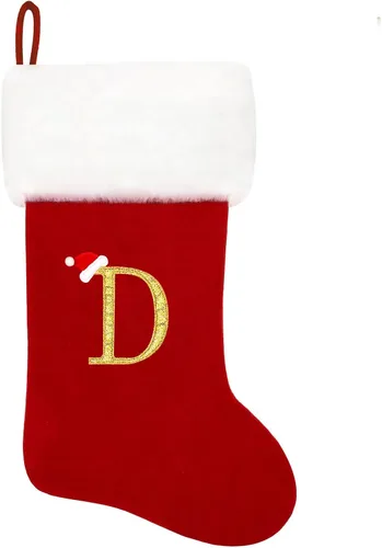 Miniatura 185 de Calcetines de Navidad bordados de 20 pulgadas con monograma, terciopelo negro con puño de felpa blanca supersuave, adornos clásicos para decoración