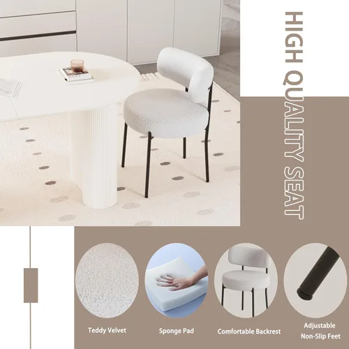 Miniatura 4 de Moderno juego de mesa de comedor color crema para 4, juego de mesa de comedor y sillas de 5 piezas, mesa de comedor ovalada blanca de 63 pulgadas
