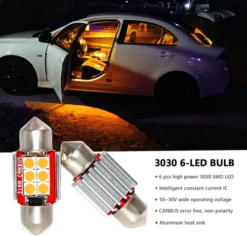 Miniatura 3 de PHINLION DE3175 Bombillas LED amarillas ámbar, súper brillantes festón de 31mm DE 3175 3021 3022 Miniatura LED para luz de cortesía, puerta, mapa