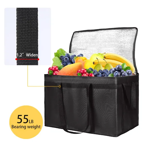 Miniatura 6 de Bolsa aislada para entrega de alimentos, XXXL aislada reutilizable para comestibles/bolsas calientes, bolsa de mano para compras/viajes, bolsa