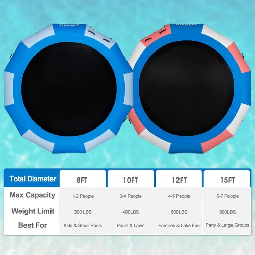 Miniatura 2 de Inflatable Water Trampoline for Lake, 8/12FT Heavy Duty Floating Lake Trampoline for Water with Pump & Ladder, Ocean Pool Jumping Platform for