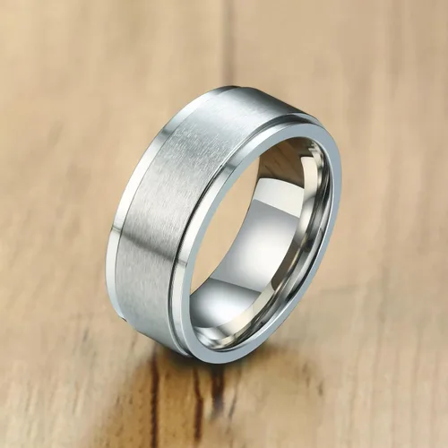 Miniatura 3 de Anillos giratorios para la ansiedad para hombre, de 0.315 in, de acero inoxidable, para hombres y mujeres, alivio de la ansiedad, acabado cepillado