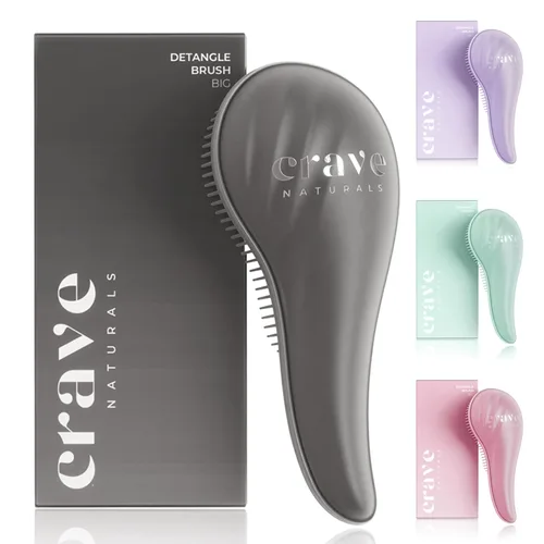 Crave Naturals Cepillo para desenredar el cabello grande negro – Cepillo deslizante para desenredar el cabello para mujeres, niños y bebés – Cuidado
