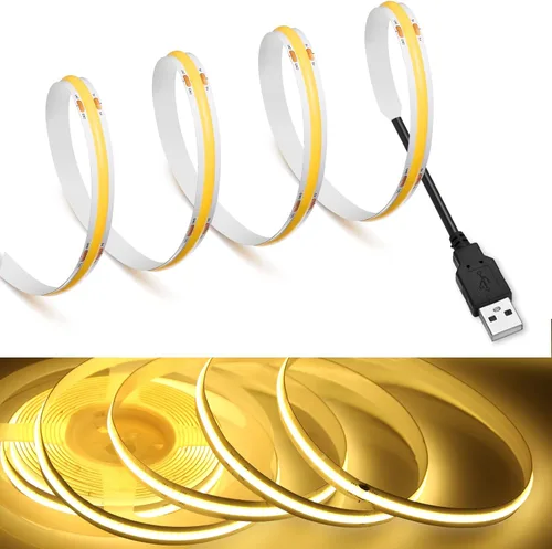 Miniatura 8 de MDee】Tira de luces LED COB de 3000K blanco cálido 1.64 pies/0.5m 5V cinta de luces LED flexibles CRI 90+ 800LM/m 320LEDs/m para decoración