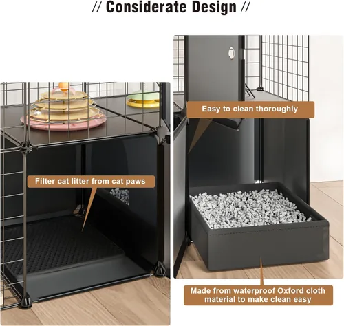 Miniatura 5 de Recinto Grande de 3 Niveles para Gatos para Interiores y Exteriores con Caja de Arena, Corralito Multifuncional Desmontable Catio - Jaula Perrera