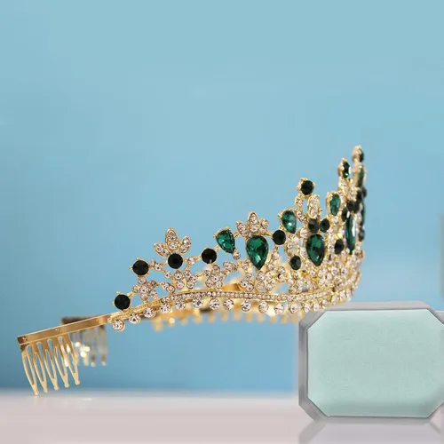 Miniatura 2 de Tiaras doradas de cristal para boda, corona de reina barroca con peine