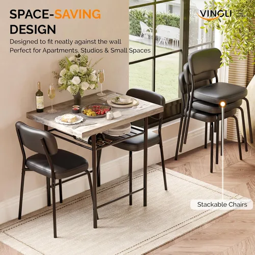 Miniatura 3 de VINGLI Dining Table Set for 2, Small Kitchen Table Set with Upholstered Chairs, 3-Piece Dining Set with Storage Rack, Wood Dining Room Set with