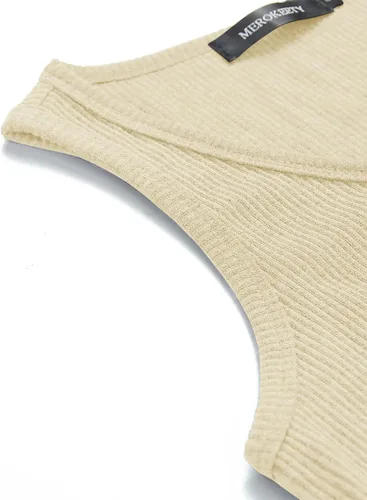 Miniatura 5 de Merokeety Camiseta sin mangas, con cuello en V, para mujer, acanalada, con botones, informal, camisa estilo Henley