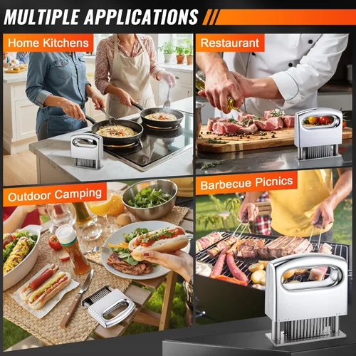 Miniatura 7 de Enhon Herramienta ablandadora de carne, 48 cuchillas ultra afiladas, ablandador de carne de acero inoxidable con mango ergonómico, artilugio