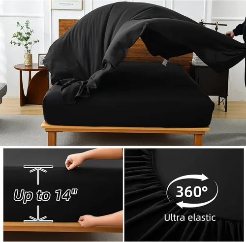 Miniatura 3 de Luxudecor Juego de Edredón Negro Tamaño King, 7 Piezas Cama en una Bolsa de Rayas Geométricas, Juego de Edredón Geométrico y Sábanas, Juego Completo