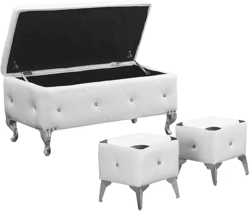Miniatura 9 de DRM'SCUUM Juego de banco otomano de almacenamiento grande de piel sintética, taburetes para sala de estar, dormitorio, con 2 otomanas tapizadas