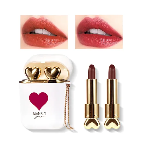 Miniatura 13 de Juego de 2 lápices de labios mate, a prueba de agua, acabado terciopelo de larga duración, humectante, para labios, doble color, brillo de labios
