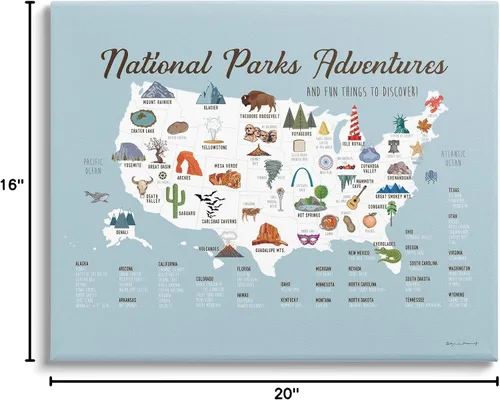Miniatura 11 de Stupell Industries "National Parks Adventures USA Map", arte en lienzo, 20 x 16 pulgadas, fácil de colgar y resistente, fabricado en Estados Unidos