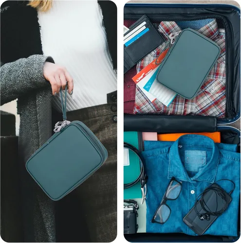 Miniatura 7 de Organizador de viaje electrónico para cables, cables, cargadores, Tech Essentials, doble capa (azul aguamarina, PU-L)