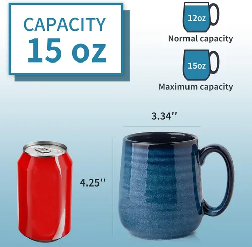 Miniatura 2 de Juego de 4 Tazas de Café de HASENSE, Tazas de Cerámica de 12 Oz con Mango Grande, Juego de Tazas Rústicas Coloridas para Café, Té, Coco, Café
