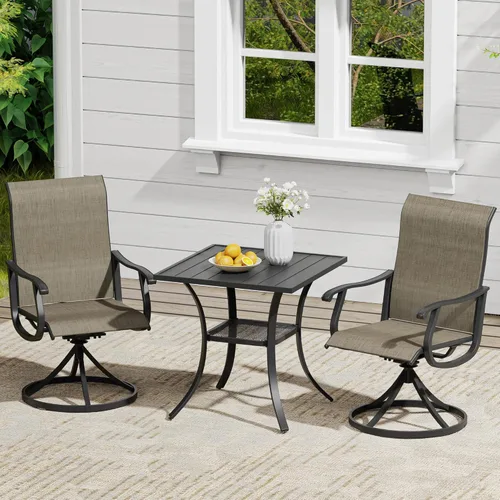 Miniatura 29 de VICLLAX Muebles pequeños de exterior de 3 piezas, 2 sillas giratorias de patio y mesa redonda pequeña para 2, sillas de carbón oscuro y negro