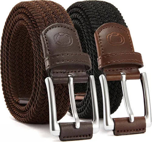 Miniatura 11 de CHAOREN Cinturón elástico para hombre, paquete de 2 - Cinturones trenzados de 1 3/8" para golf para hombres - Elástico casual para pantalones y jeans