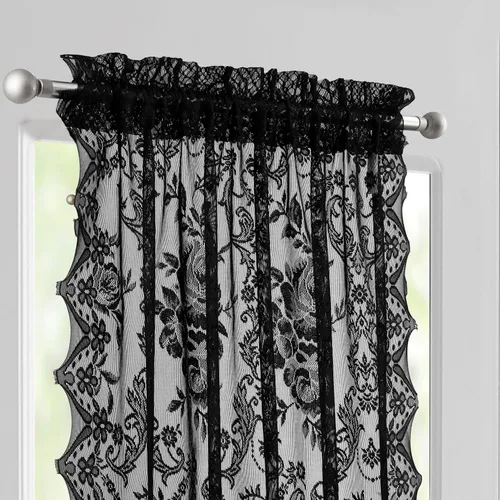 Miniatura 2 de Warm Home Designs Cortinas negras para puerta francesa. El par de cortinas de encaje con rosas inglesas viene con 2 alzapaños gratis. Las cortinas