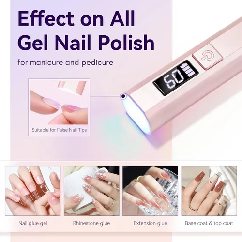 Miniatura 2 de Makartt Luz UV de mano para uñas de gel – Mini lámpara LED UV portátil Lumière secador de uñas de secado rápido para curar esmalte de uñas Rosa