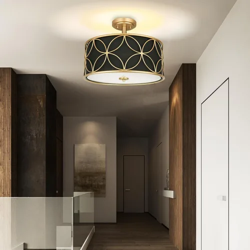 Miniatura 8 de Edwarmlux Lámpara de techo semiempotrada de 3 luces, luz de tambor de 16 pulgadas con pantalla de tela, moderna lámpara de techo para sala de estar