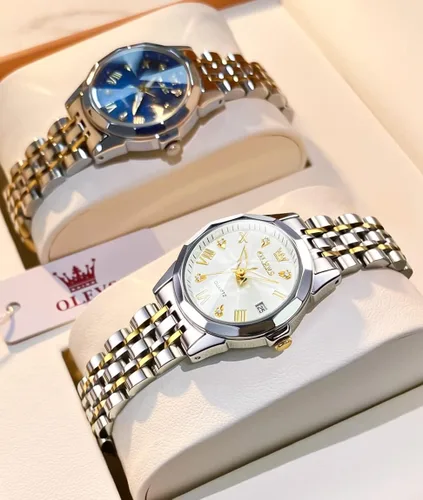 Miniatura 4 de OLEVS Reloj de pulsera para mujer, de acero inoxidable, de dos tonos, de acero inoxidable, analógico, de cuarzo, para mujer