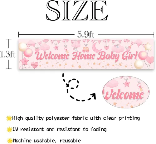 Miniatura 2 de Cartel de bienvenida a casa para bebé, decoración de baby shower para niñas, letrero de tela grande para revelación de género, suministros