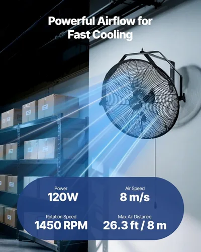 Miniatura 2 de VEVOR Ventilador industrial de montaje en pared de 18 pulgadas, alta velocidad 4000 CFM con 3 velocidades, potente ventilador de pared de garaje